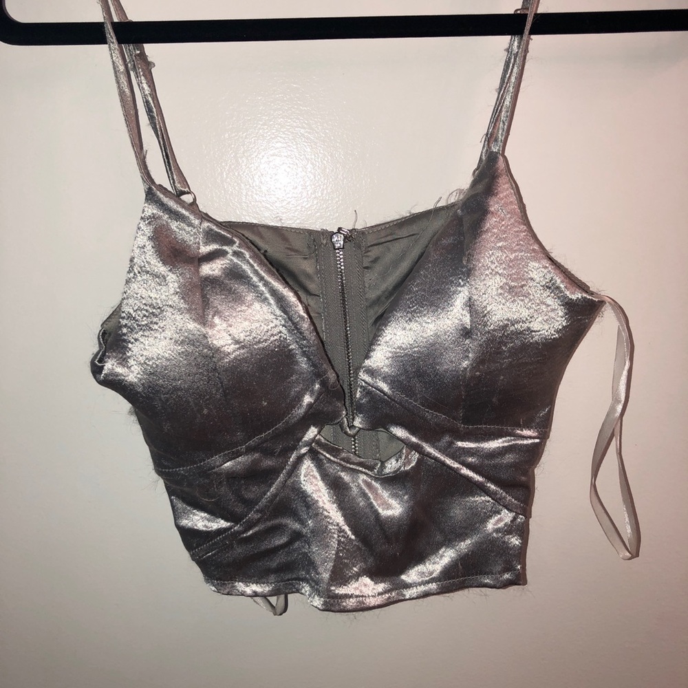 LF satin crop top with cutouts!